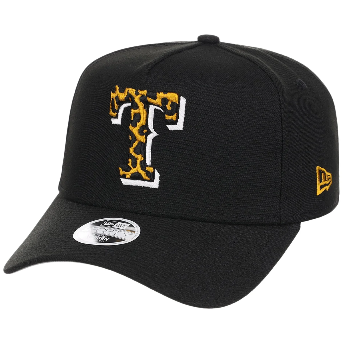 Texas Rangers Women's New Era 9FORTY Black x Cheetah A-Frame detail view