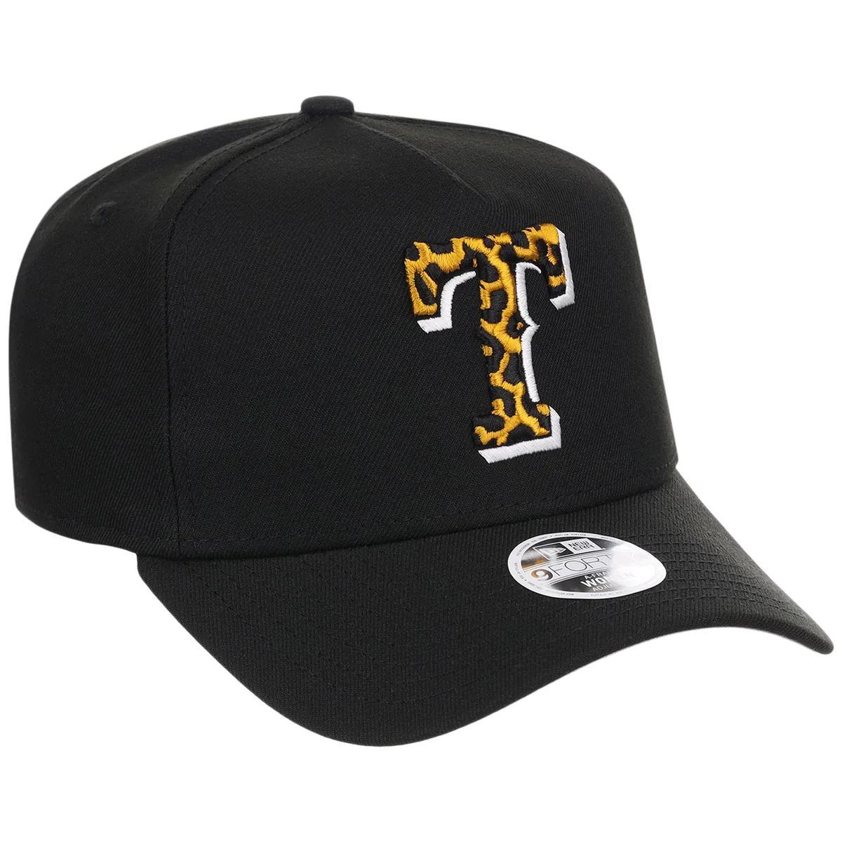 Texas Rangers Women's New Era 9FORTY Black x Cheetah A-Frame front view