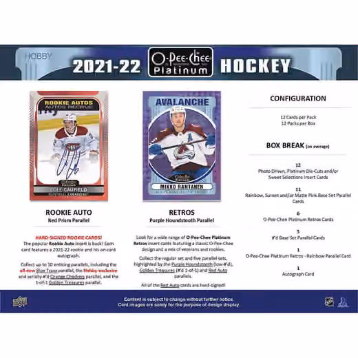 2021/22 Upper Deck O-Pee-Chee Platinum NHL Hockey Hobby Box view 4