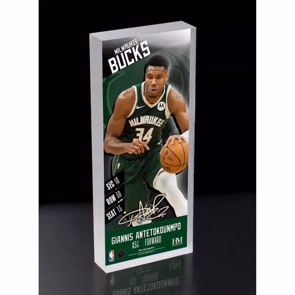 Giannis Antetokounmpo Milwaukee Bucks NBA Player Ticket 3D Block Art view 1