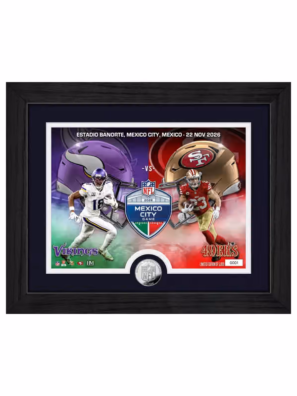 2026 NFL Mexico City Game Vikings vs 49ers Silver Coin Framed NFL Photo view 1
