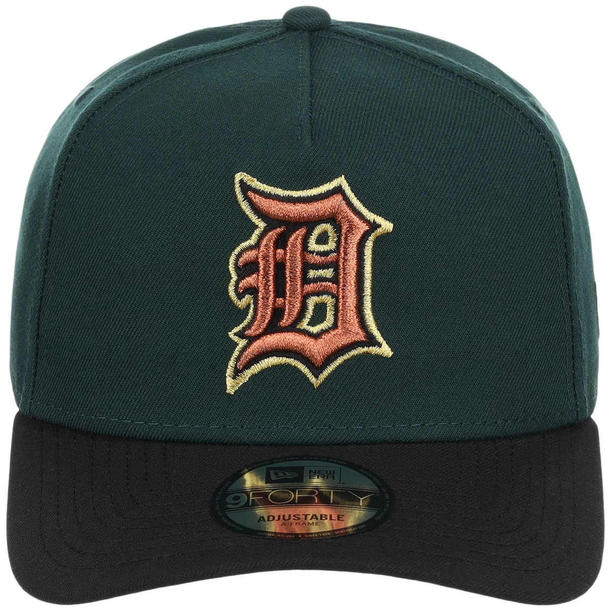 Detroit Tigers MLB Dark Green x Black FASHION CORE New Era 9FORTY A-Frame detail view