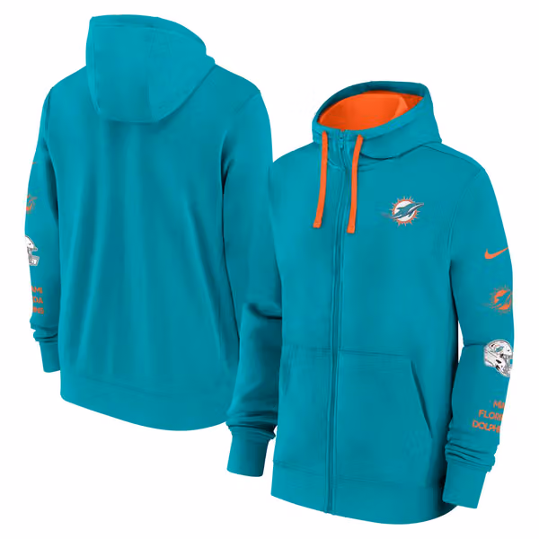 Miami Dolphins Full-Zip Nike Club Fleece Hoodie Aqua view 1