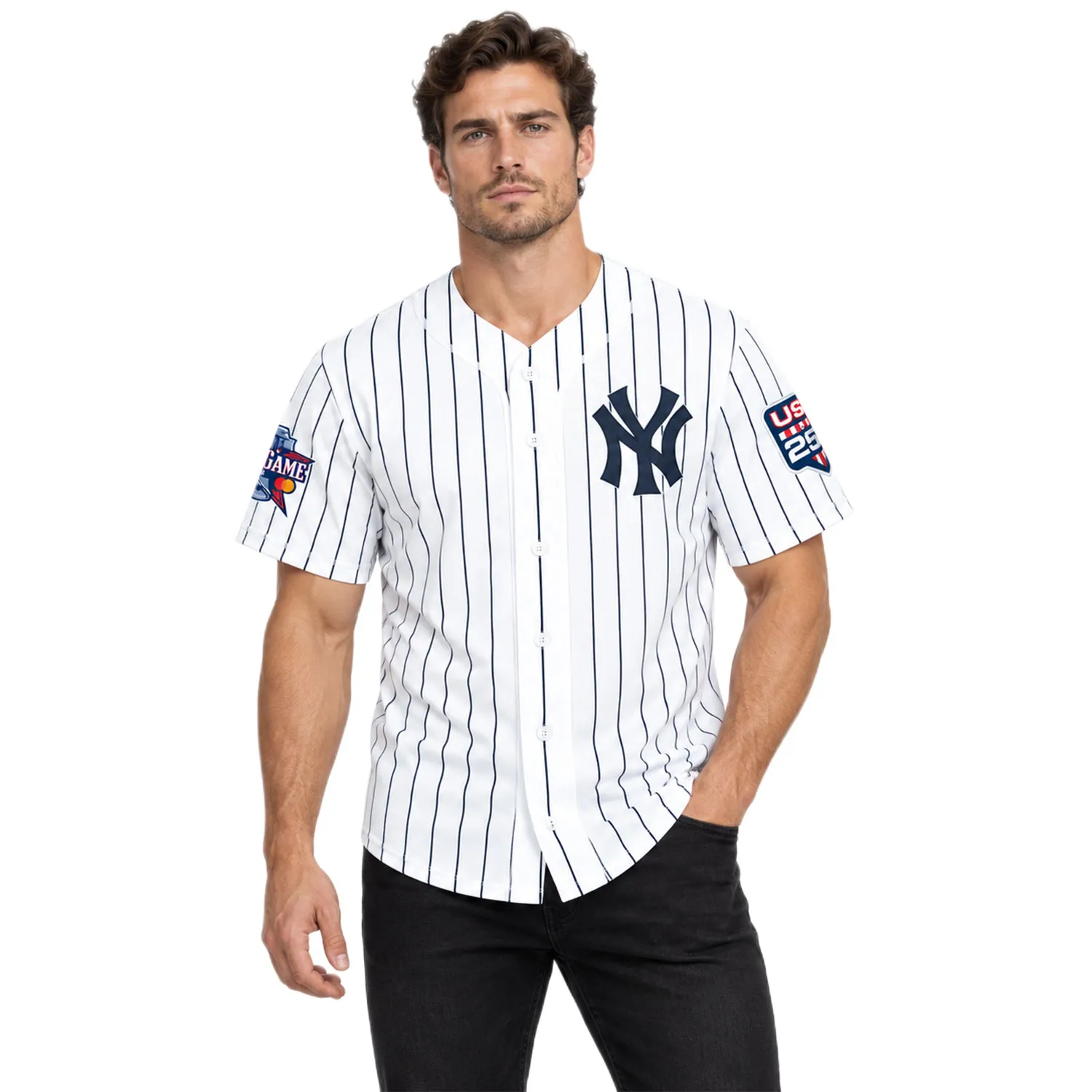 New York Yankees White USA 250 Jersey Custom Player Dynamic Stripes Style