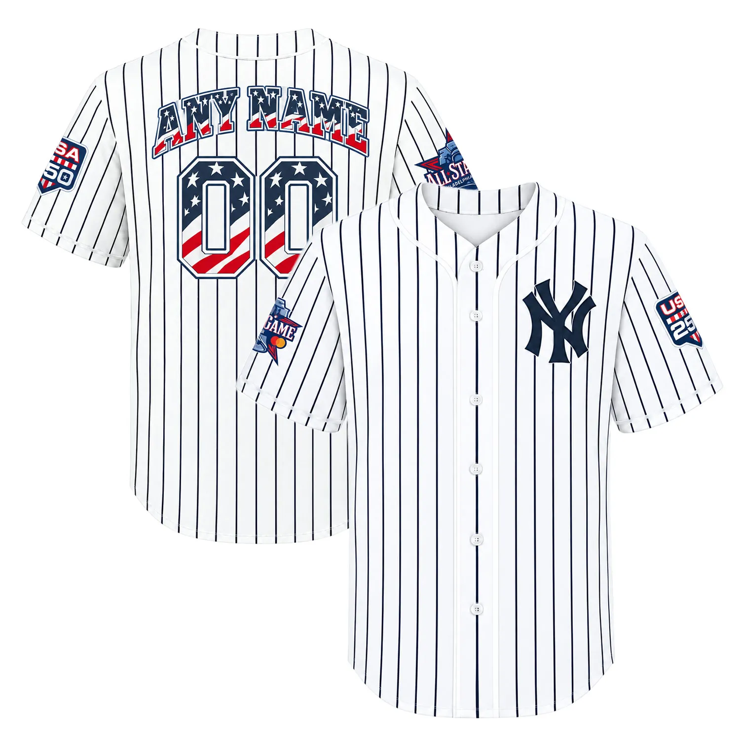 New York Yankees White USA 250 Jersey Custom Player Dynamic Stripes Style