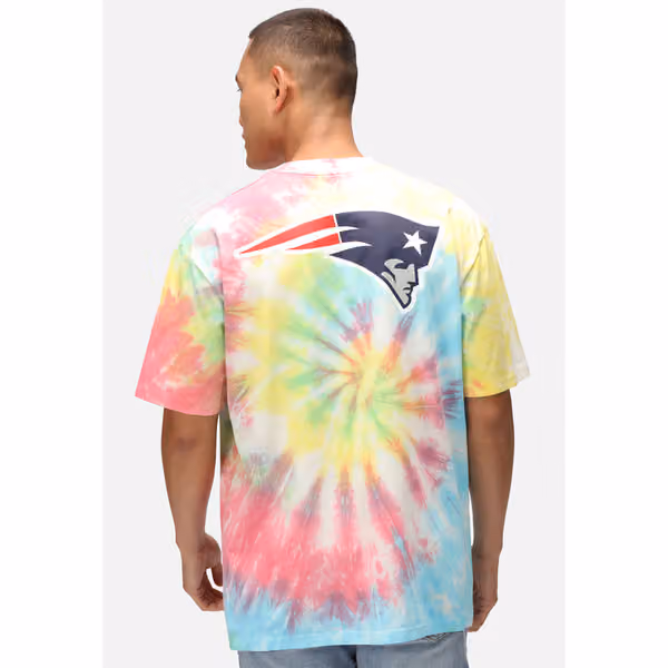 New England Patriots Rainbow Tie-Dye Recovered Relaxed NFL T-Shirt view 4