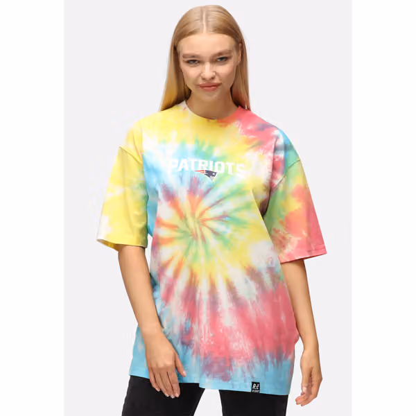 New England Patriots Rainbow Tie-Dye Recovered Relaxed NFL T-Shirt view 2