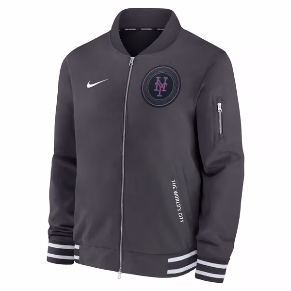 New York Mets City Connect 2026 MLB Authentic Dugout Bomber Jacket Anthracite view 2