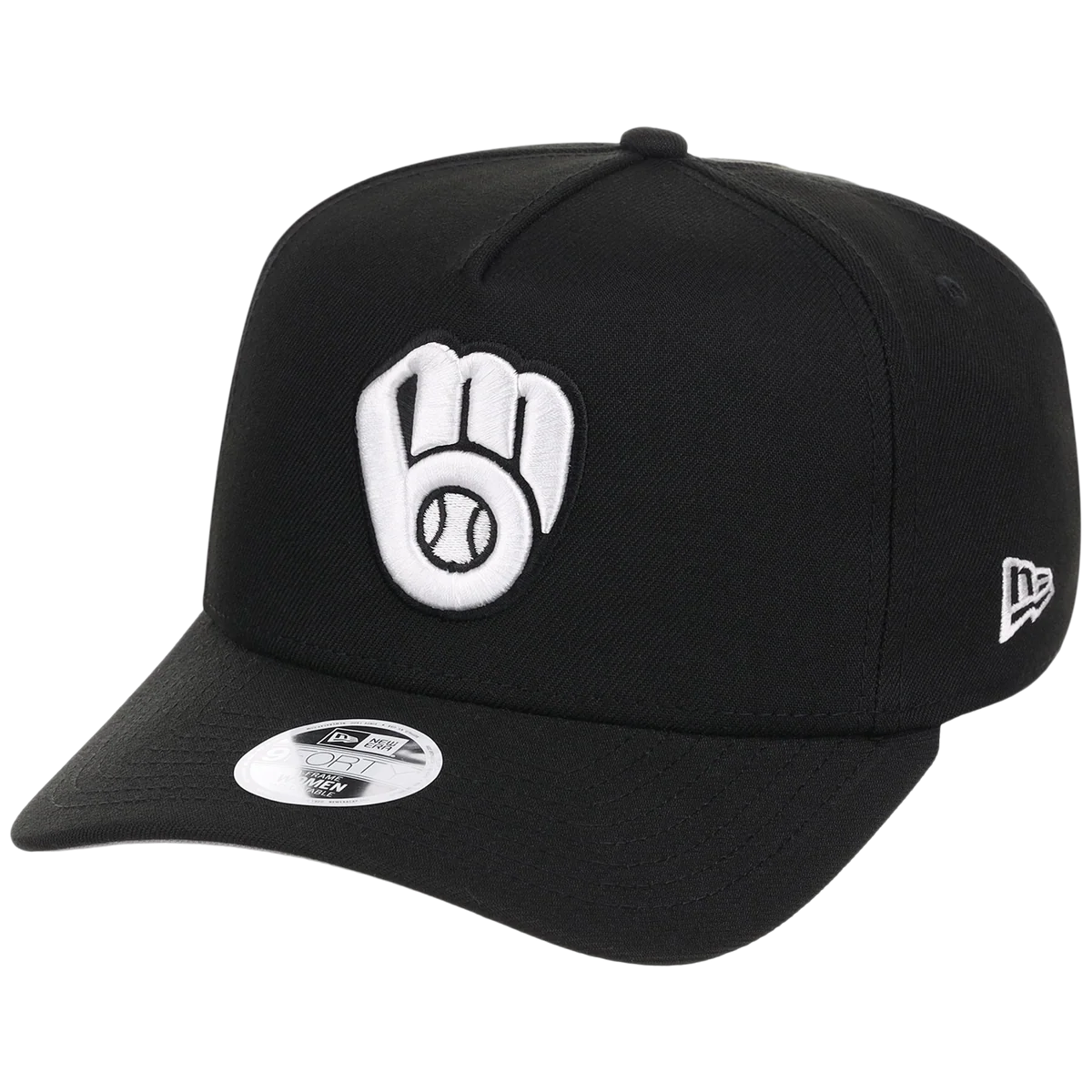 Milwaukee Brewers Women's New Era 9FORTY Black A-Frame detail view