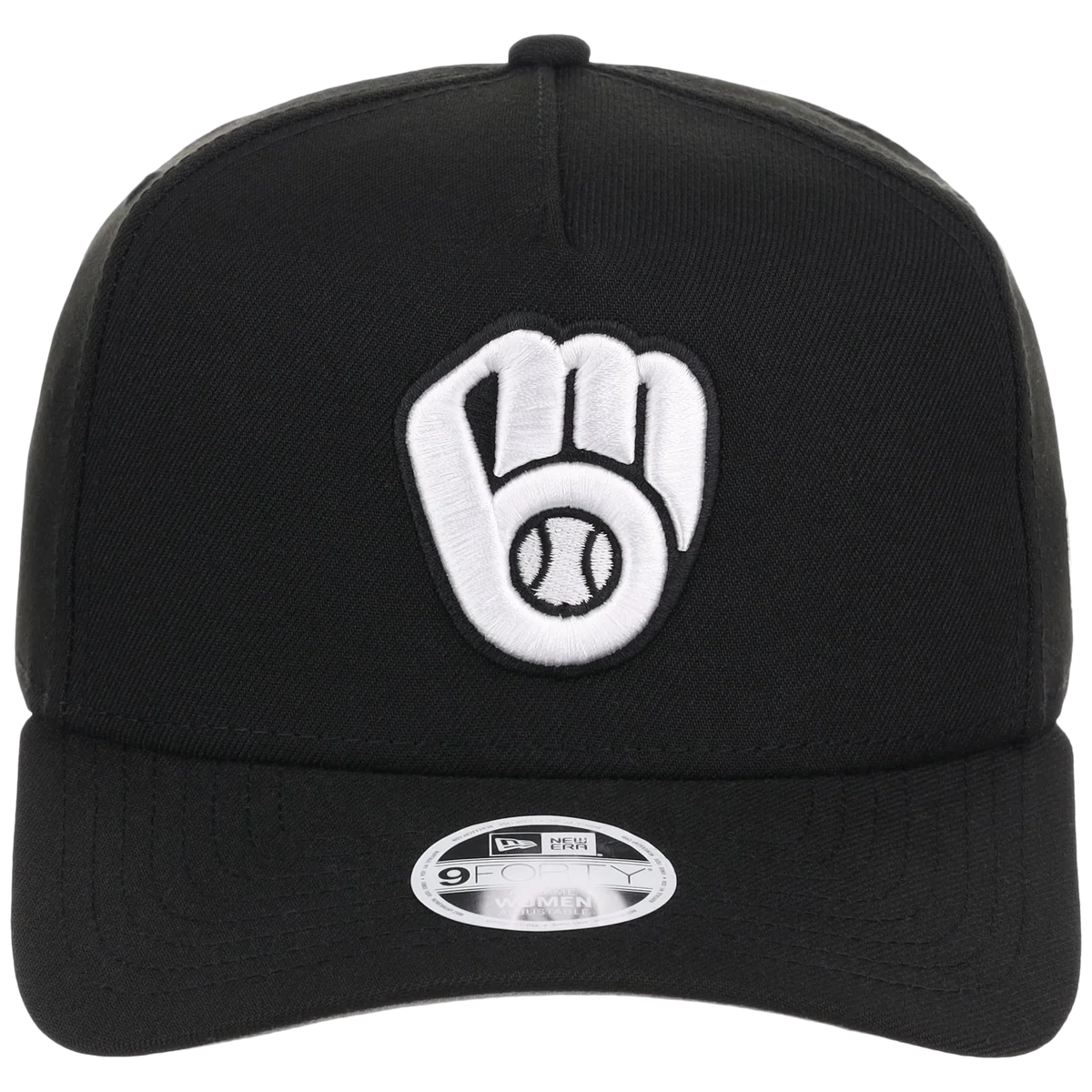 Milwaukee Brewers Women's New Era 9FORTY Black A-Frame detail view