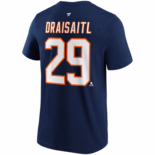 Leon Draisaitl #29 Edmonton Oilers Iconic Player NHL T-Shirt Navy view 3