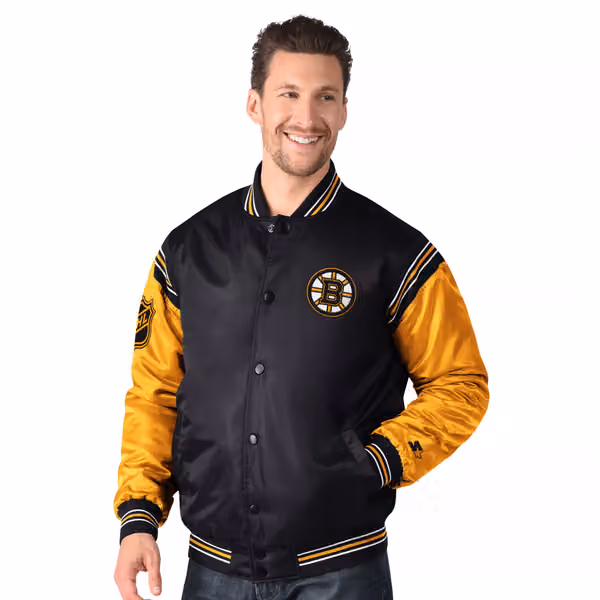 Boston Bruins Enforcer NHL Varsity Satin Jacket view 1