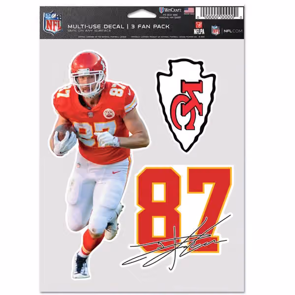 Travis Kelce #87 Kansas City Chiefs Player NFL Decals Set (3 Pcs.) view 1