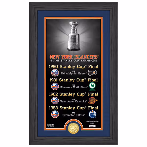 New York Islanders Stanley Cup Legacy Bronze Coin Framed NHL Photo view 1