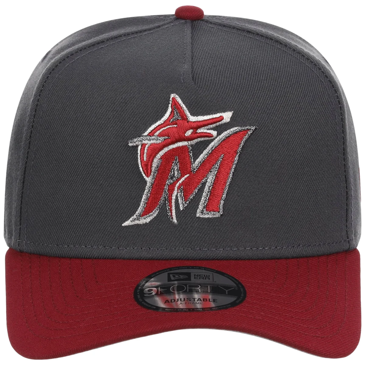 Miami Marlins MLB Graphite x Cardinal FASHION CORE New Era 9FORTY A-Frame detail view