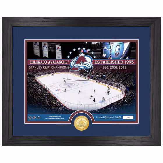 Colorado Avalanche 3-Time Stanley Cup Champions Bronze Coin Framed NHL Photo view 1