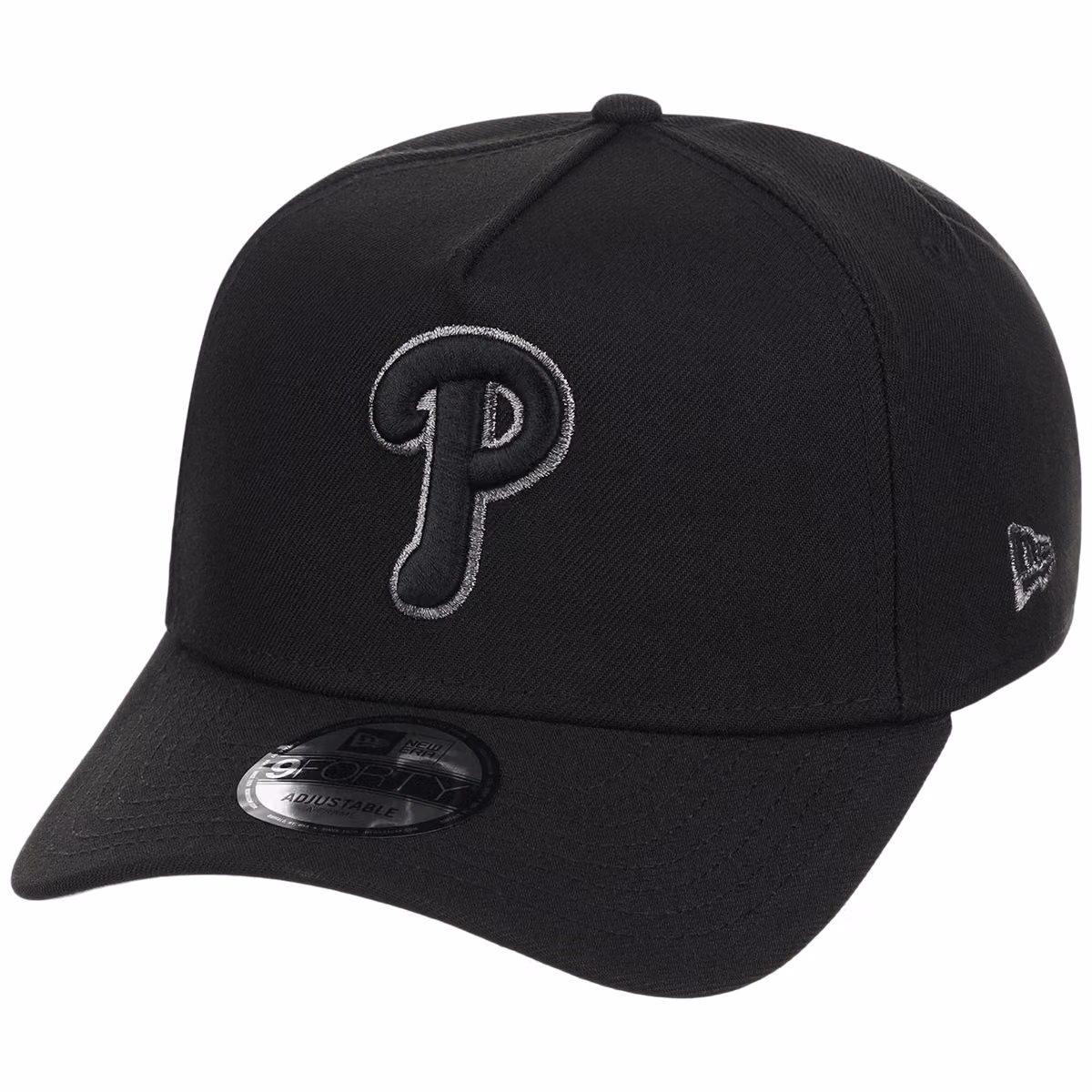 Philadelphia Phillies MLB Black x Pewter FASHION CORE New Era 9FORTY A-Frame detail view
