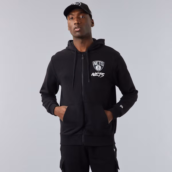 Brooklyn Nets Script New Era NBA Full-Zip Hoodie Black view 1
