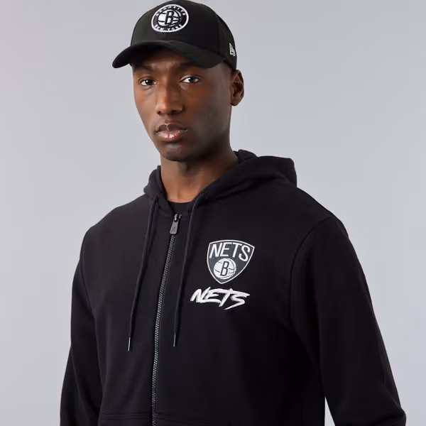 Brooklyn Nets Script New Era NBA Full-Zip Hoodie Black view 6