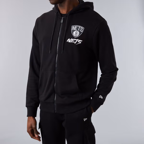 Brooklyn Nets Script New Era NBA Full-Zip Hoodie Black view 5