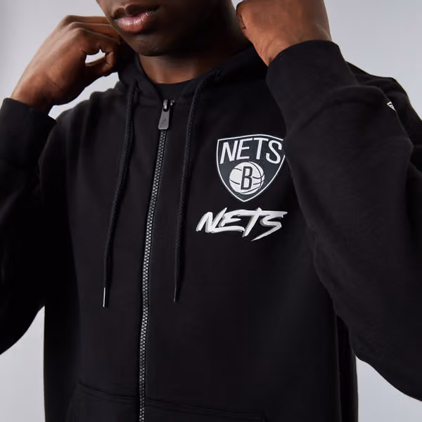 Brooklyn Nets Script New Era NBA Full-Zip Hoodie Black view 3