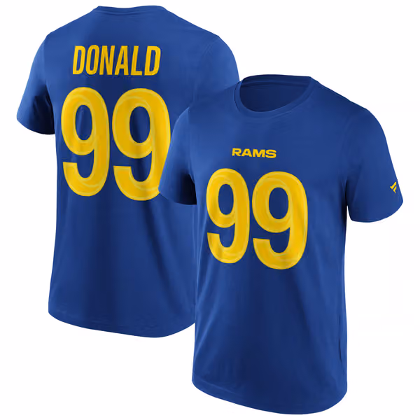 Aaron Donald #99 Los Angeles Rams Iconic Player NFL T-Shirt Blue view 1