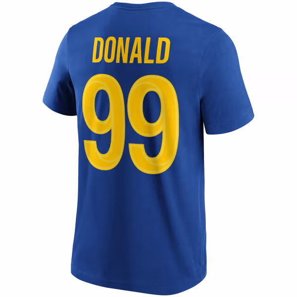 Aaron Donald #99 Los Angeles Rams Iconic Player NFL T-Shirt Blue view 3