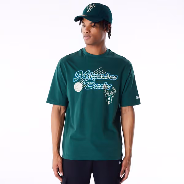 Milwaukee Bucks Script New Era Oversized NBA T-Shirt Green view 1