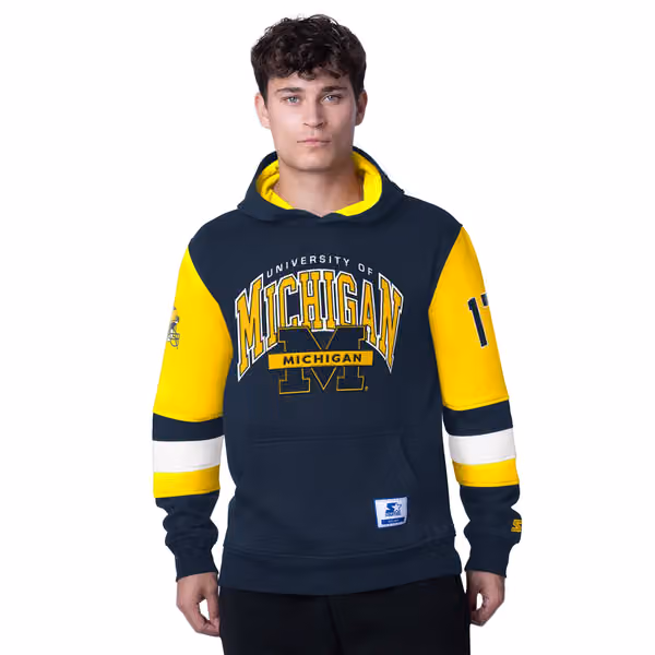 Michigan Wolverines Starter End Zone NCAA Hoodie Navy view 1