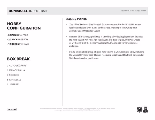 2025 Panini Donruss Elite Football NFL Hobby Box view 5