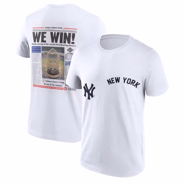 New York Yankees Championship Newspaper MLB T-Shirt White view 1