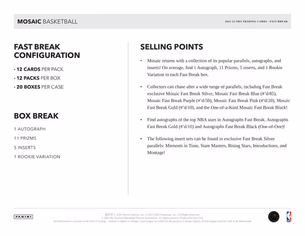 2021/22 Panini Mosaic Basketball NBA Fast Break Pack view 5