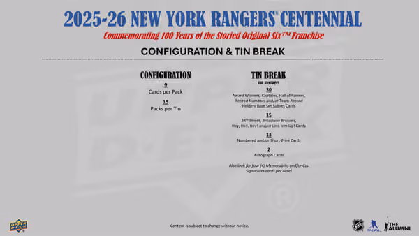 2025/26 Upper Deck New York Rangers 100 Years Centennial Hockey Hobby Tin view 7