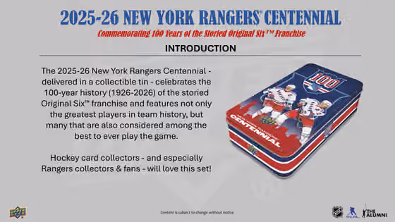 2025/26 Upper Deck New York Rangers 100 Years Centennial Hockey Hobby Tin view 2
