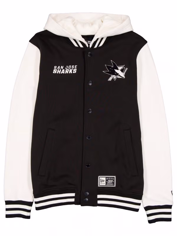 San Jose Sharks Letterman Hooded NHL Jacket Black view 1