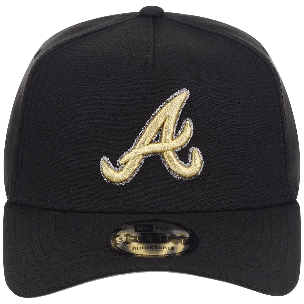 Atlanta Braves MLB Black x Gold FASHION CORE New Era 9FORTY A-Frame detail view