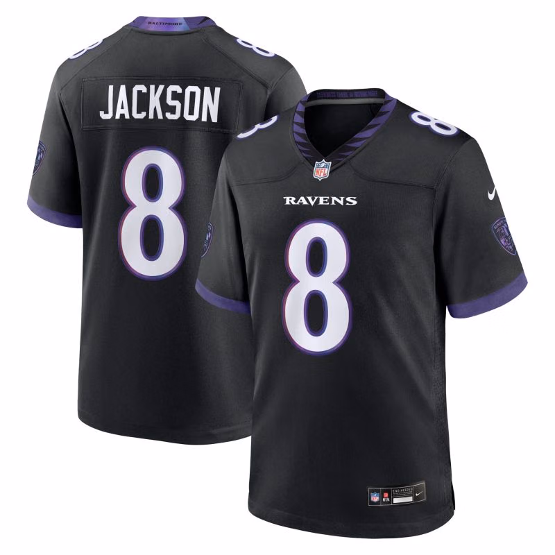 Lamar Jackson #8 Baltimore Ravens 2026 Game NFL Jersey Alternate Black view 1