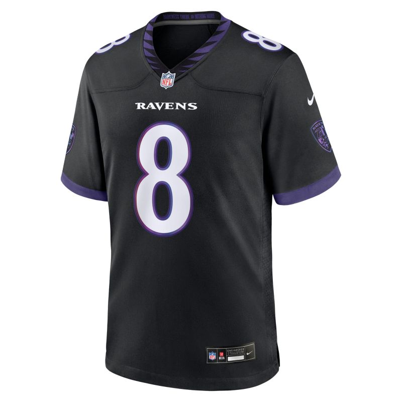 Lamar Jackson #8 Baltimore Ravens 2026 Game NFL Jersey Alternate Black view 2