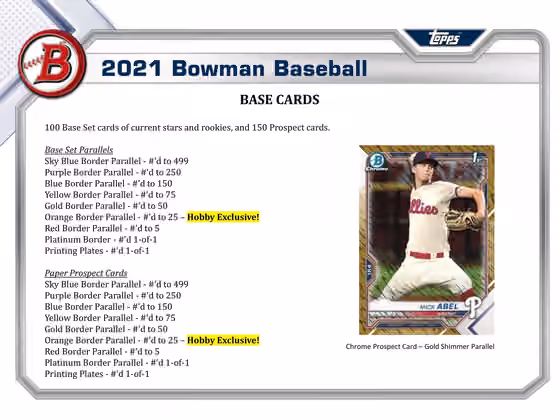 2021 Bowman Baseball Hobby Box MLB view 3