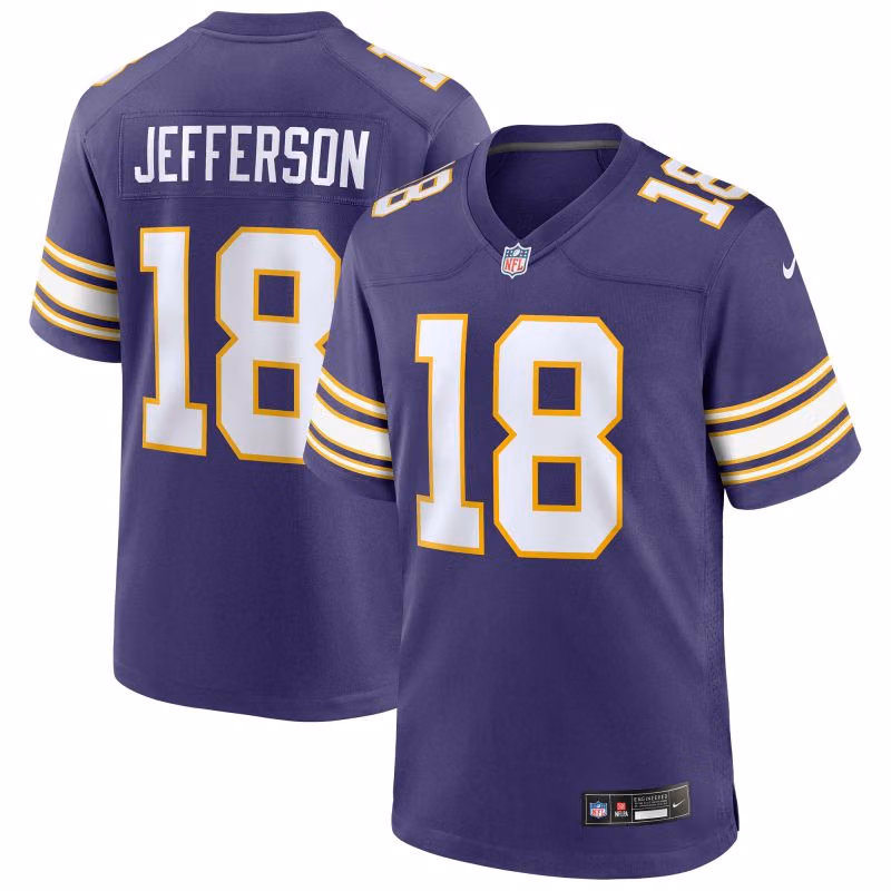 Justin Jefferson #18 Minnesota Vikings Classic Nike Game NFL Jersey Purple view 1