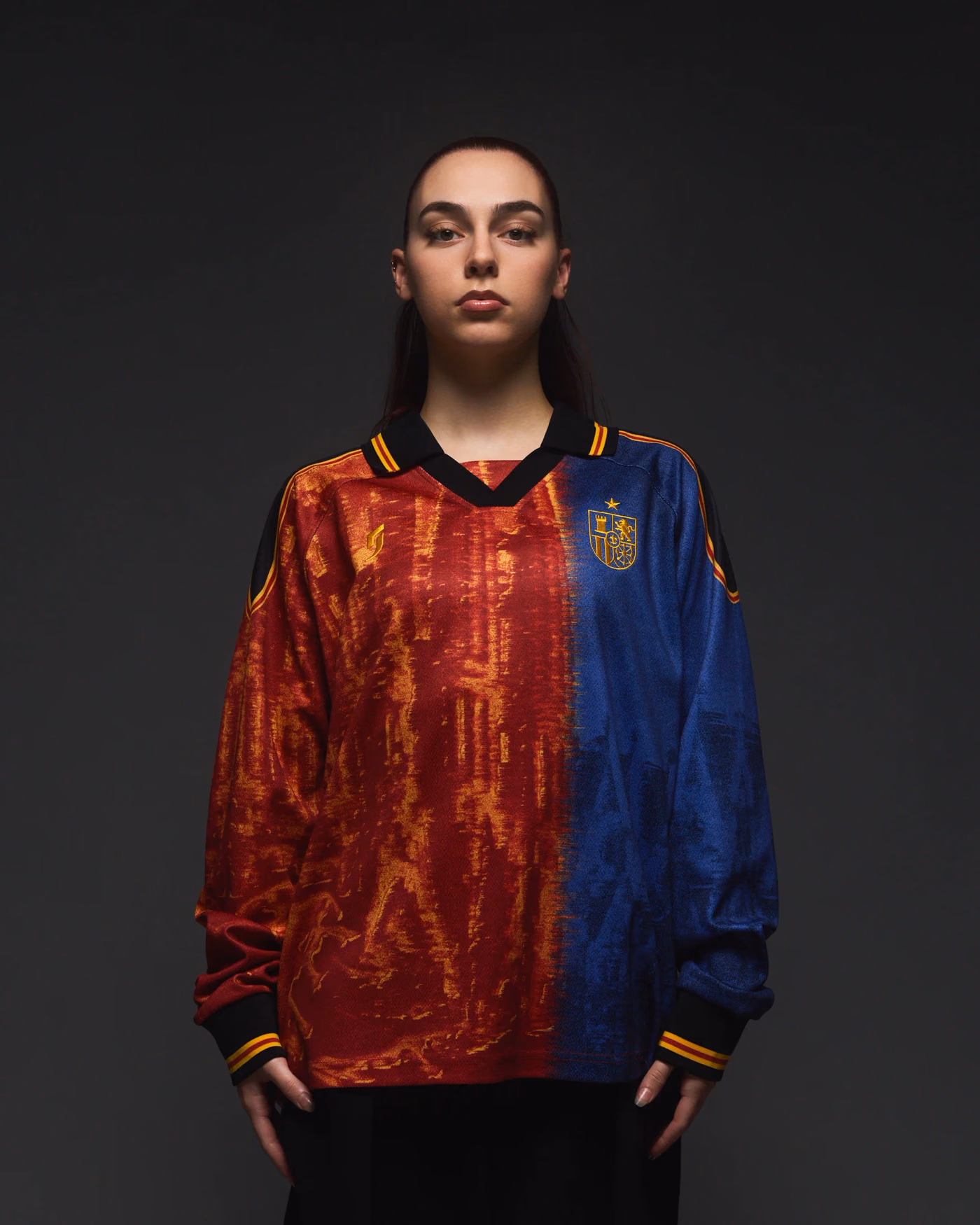 Jersevo Custom Personalized Spain Longsleeve Polo front view