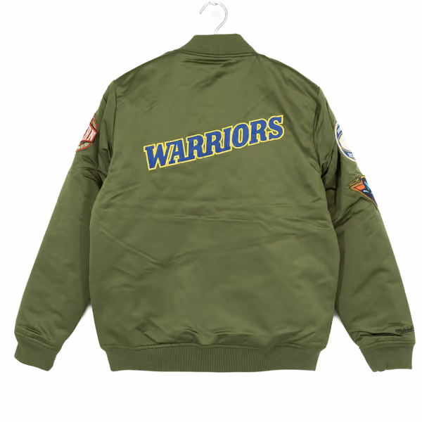 Golden State Warriors Olive Mitchell & Ness Heavyweight Satin NBA Jacket view 2