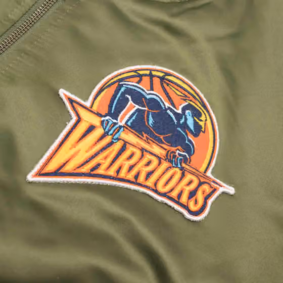 Golden State Warriors Olive Mitchell & Ness Heavyweight Satin NBA Jacket view 3