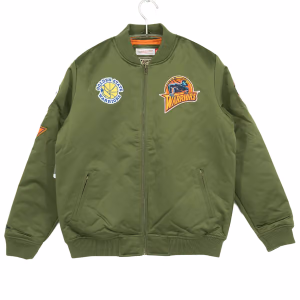 Golden State Warriors Olive Mitchell & Ness Heavyweight Satin NBA Jacket view 1