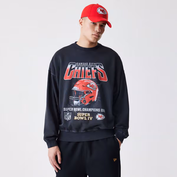 Kansas City Chiefs Washed Oversized NFL Crew Neck Sweater Black view 1