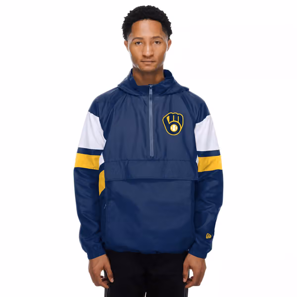 Milwaukee Brewers MLB Quarter Zip Windbreaker Jacket Navy view 1
