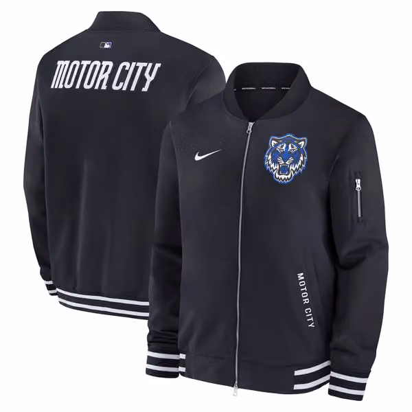 Detroit Tigers City Connect 2026 MLB Authentic Dugout Bomber Jacket Navy view 1