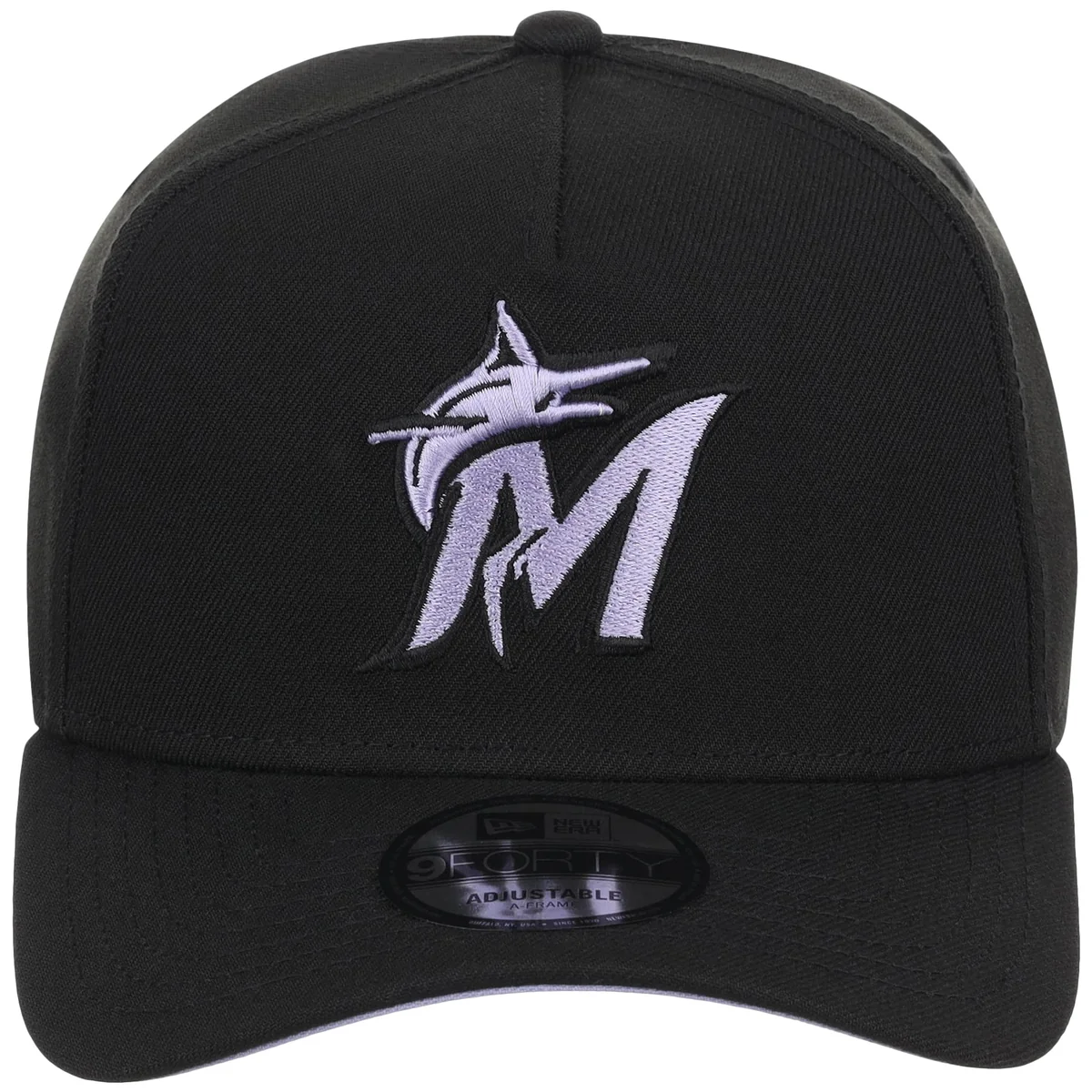 Miami Marlins MLB Black x Lavender FASHION CORE New Era 9FORTY A-Frame detail view
