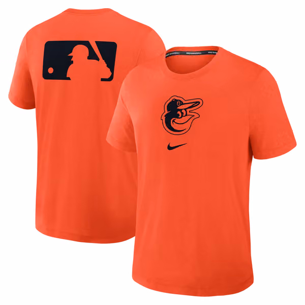 Baltimore Orioles Early Work 2025 MLB Authentic Nike Tri-Blend T-Shirt Orange view 1