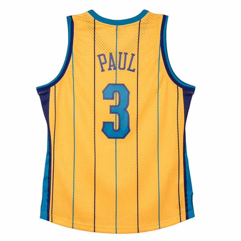 Chris Paul #3 New Orleans Hornets 2010-11 Mitchell & Ness Swingman NBA Jersey Yellow view 2